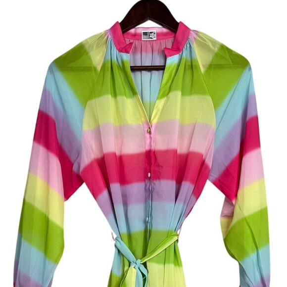 Colorful Rainbow Stripe Tunic Surf Resort Beach Sheer CoverUp M Pastel Colorful - Picture 3 of 15